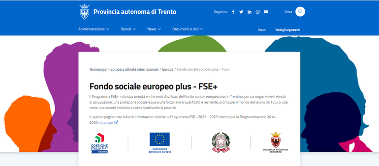 ONLINE il nuovo sito FSE+ 2021-2027 della Provincia autonoma di Trento